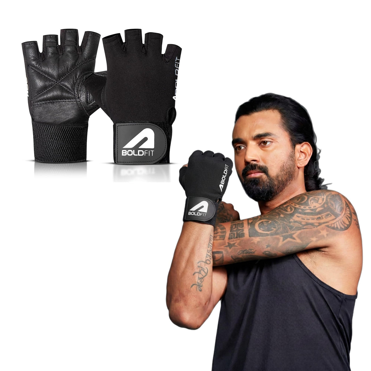 Boldfit Gym Gloves for Men & Women with Wrist Support Accessories for Weightlifting, Training, Exercise, Cycling Gloves, Bike Riding Gloves- Warrior -L, Polycotton Blend, Black, Large (8" - 8.5")