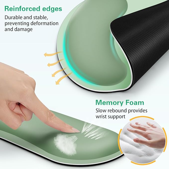 Mouse Pad with Wrist Rest Set, 3-in-1 Wrist Support Mousepad Set, Gaming Mat Pad with Anti-Skid Base,Ergonomic Mouse Pad Green,Memory Foam Gel Wrist Rest for Computer Keyboard