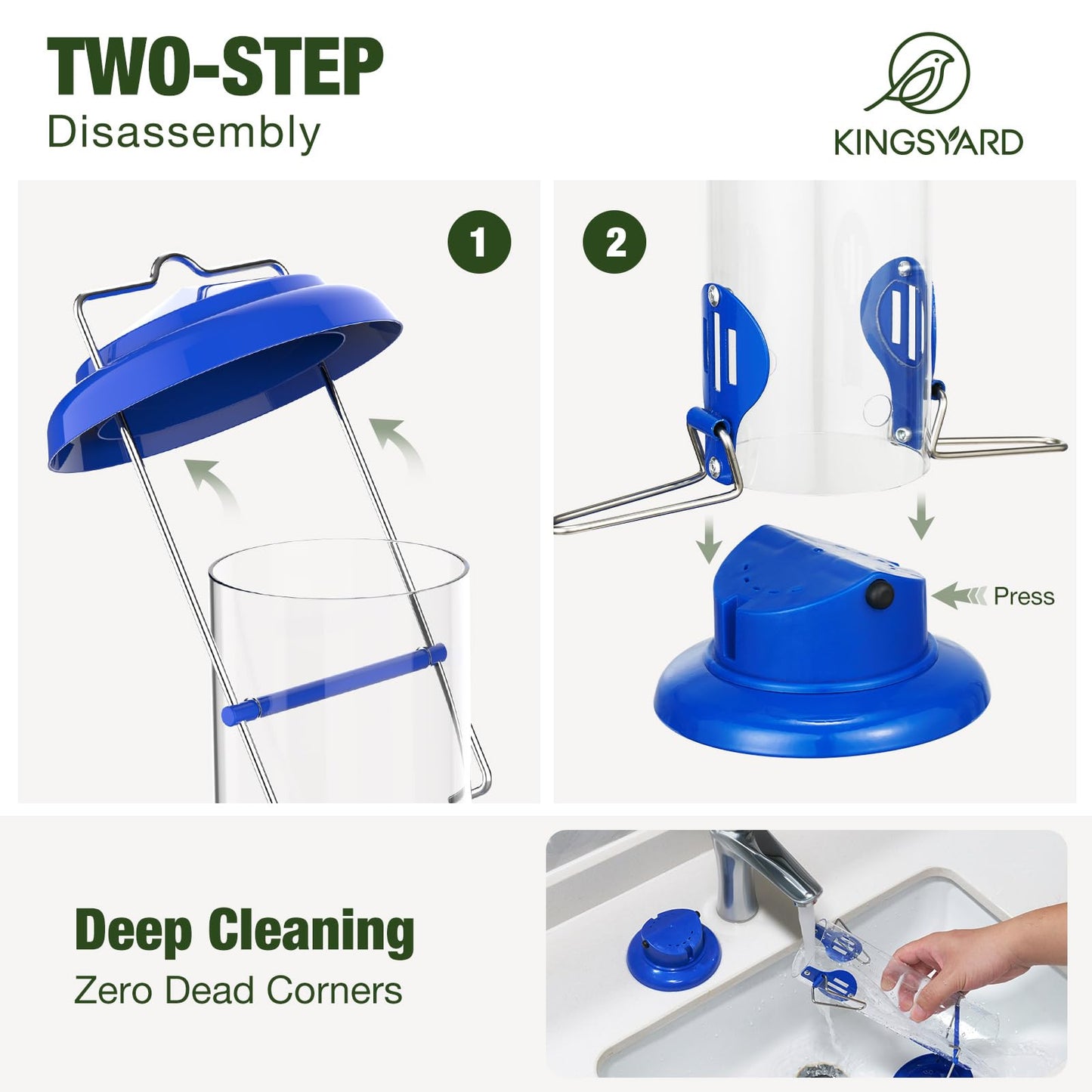 Kingsyard Upgraded Bluebird Feeder for Outdoors Hanging, Metal Mealworm Tube Bird Feeder with Widen Perch for Wild Birds, Squirrel Chew Proof, Easy to Refill & Clean(Blue)