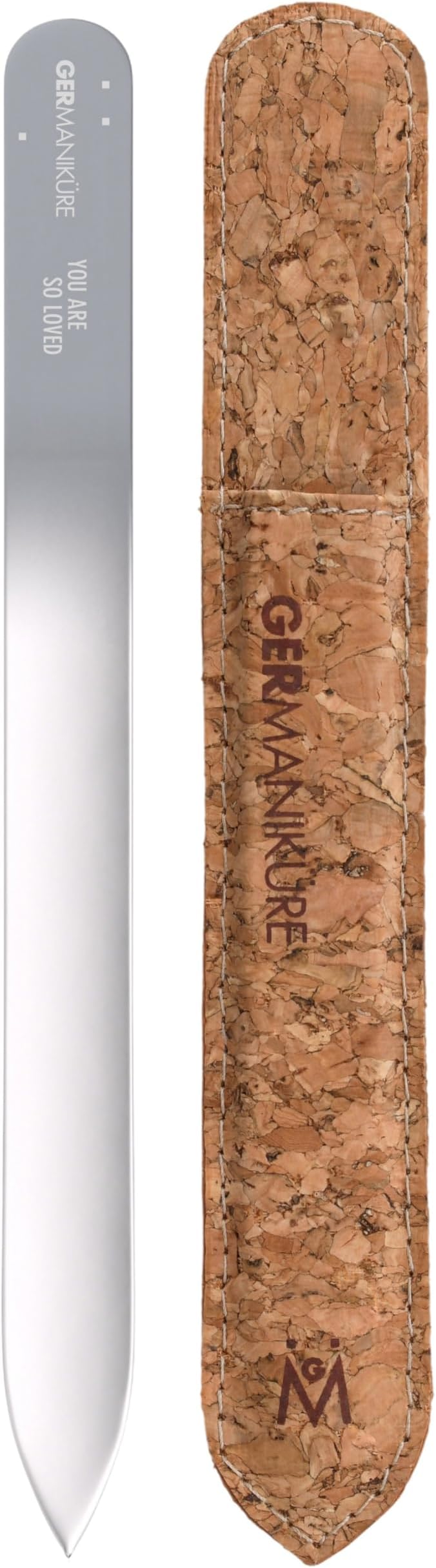 GERMANIKURE Glass Nail File in Cork Sleeve - You are So Loved - Professional Crystal Nail File for Natural Nails - Ideal Manicure & Pedicure Tool for Smooth, Easy Shaping - Nail Care Gift