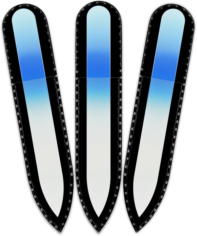 Mont Bleu Rainbow Crystal Nail File in Black Pouch - Small - Purse Size - Czech Tempered Glass - Handmade in Czech Republic - Glass Nail Files for Natural Nails