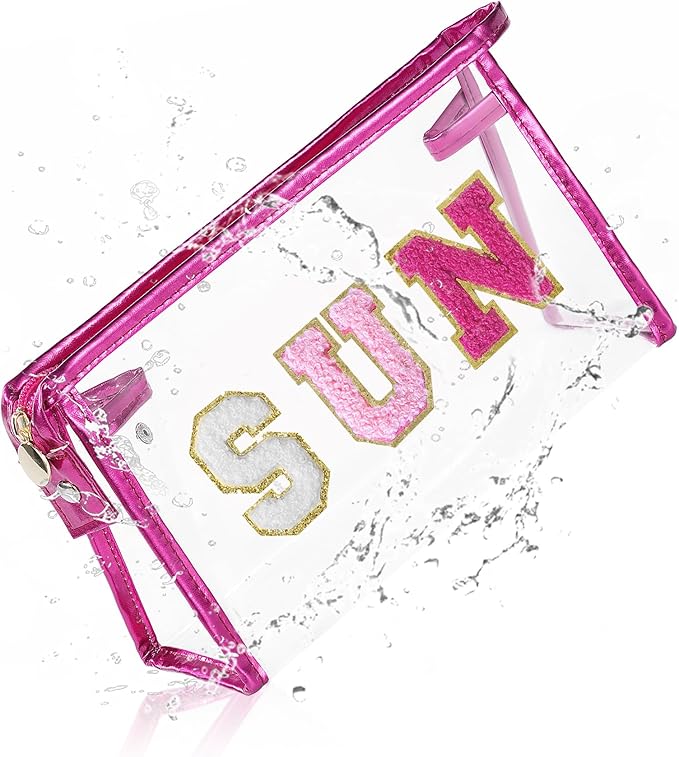 COSHAYSOO Sunscreen Bag Clear Makeup Toiletry Pouch Beach Vacation Essentials for Women Teen Girls Easter Basket Stuffers Gifts Summer Pool Travel Must Have Accessories Waterproof Stuff
