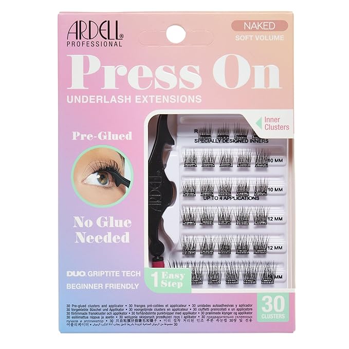 Ardell Naked Press On Lashes Pre-Glued Underlash Cluster Eyelash Extensions - Self Adhesive Eyelashes, Soft Volume, No Glue Needed Lash Clusters, DIY Lash Extension Kit