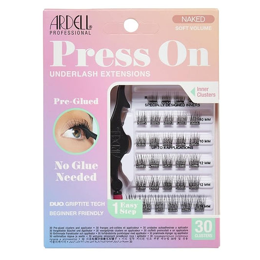 Ardell Naked Press On Lashes Pre-Glued Underlash Cluster Eyelash Extensions - Self Adhesive Eyelashes, Soft Volume, No Glue Needed Lash Clusters, DIY Lash Extension Kit