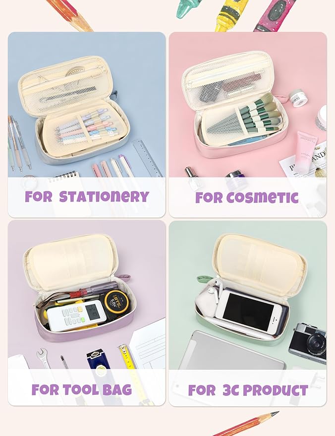 SUNEE Cute Pencil Case, Aesthetic Pen Pouch, Colored Large Pencil Bag with Zipper, Kawaii Stationery Storage and Organizer, School Supplies for Teen and Adult Girls, Purple