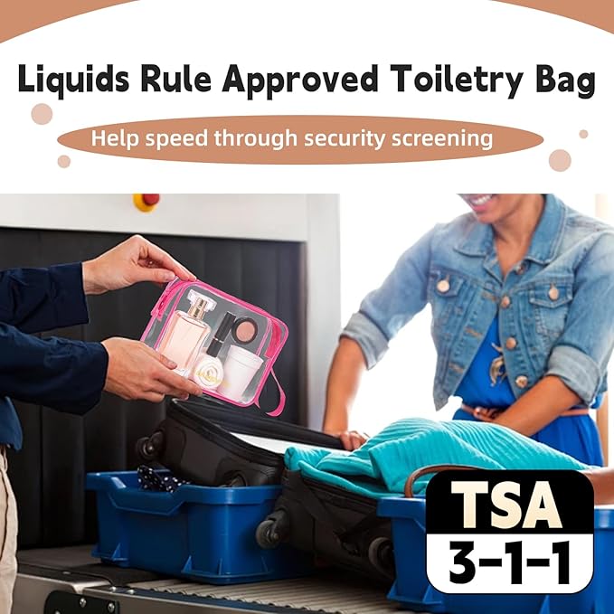 Clear Makeup Bag,2 Pack TSA Approved Toiletry Bag Travel Toiletry Bag Hanging Makeup Cosmetic bag for Women Men (ROSY)