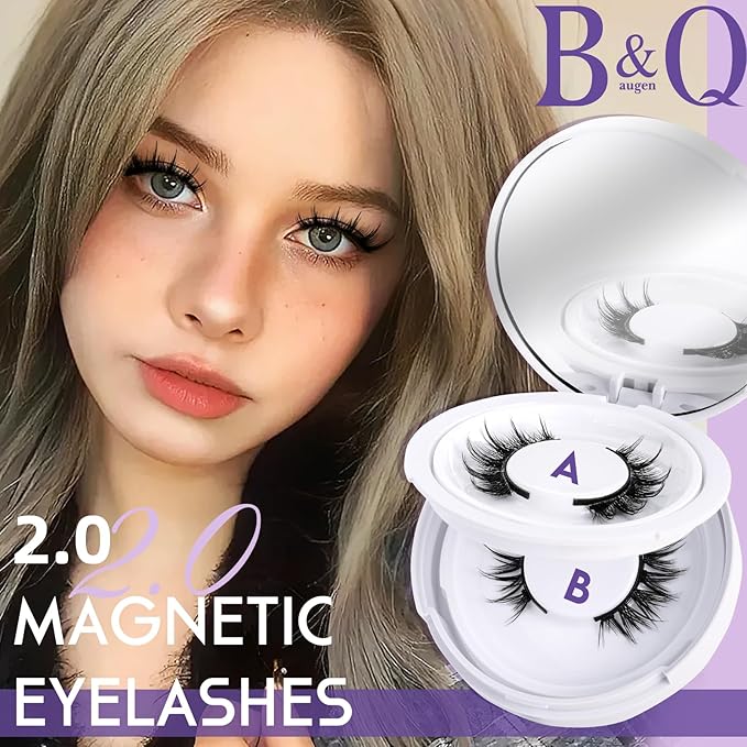 B&Q Magnetic Eyelashes Natural Look 2 Pair Magnetic Lashes with Applicator Upgrade Soft Magnetic Manga Lashes Clusters Kit Magnetics False Eyelashes 3 Magnet Strips for Strong Hold Easy to Apply(A+B)