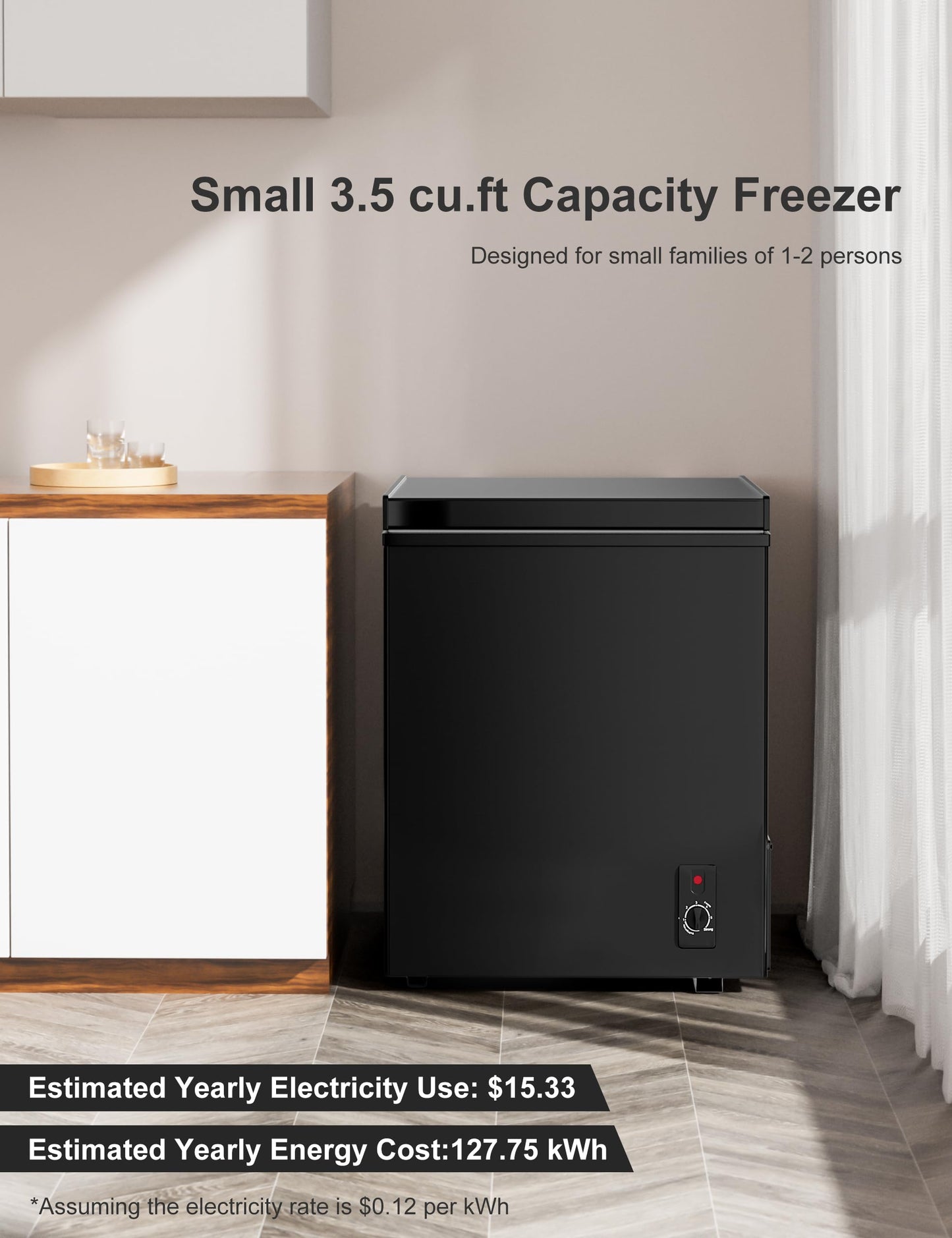 3.5 cuft Chest Freezer - Compact, Energy-Efficient Mini Deep Freezer with Removable Baskets for Apartments, RVs & Garages - Quiet Operation