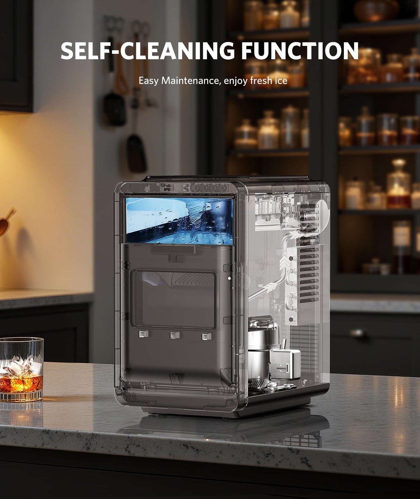 COWSAR Crescent Ice Maker Countertop, 16PCS Crystal Clear Ice in 12 Minutes, 27 Lbs/24H Portable Crescent Ice Machine with Self-Cleaning&Timer for Home/Office/Party, 3000PCS Per Day