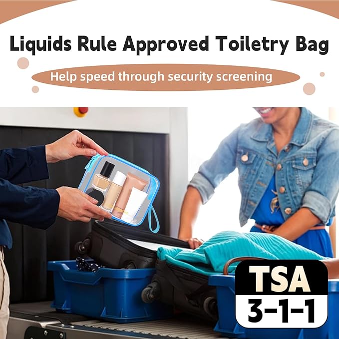 Clear Makeup Bag,2 Pack TSA Approved Toiletry Bag Travel Toiletry Bag Hanging Makeup Cosmetic bag for Women Men (Blue)
