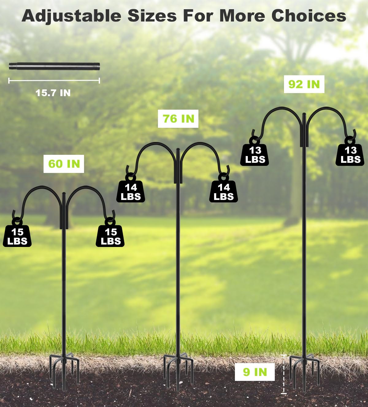 Artibear Double Shepherd Hooks for Outdoor, 76" Heavy Duty Bird Feeder Hangers Garden Hooks with 5-Prong Base, Outside Hanging Pole for Plant Baskets, Solar Light Lanterns, Wind Chimes, 2 Pack