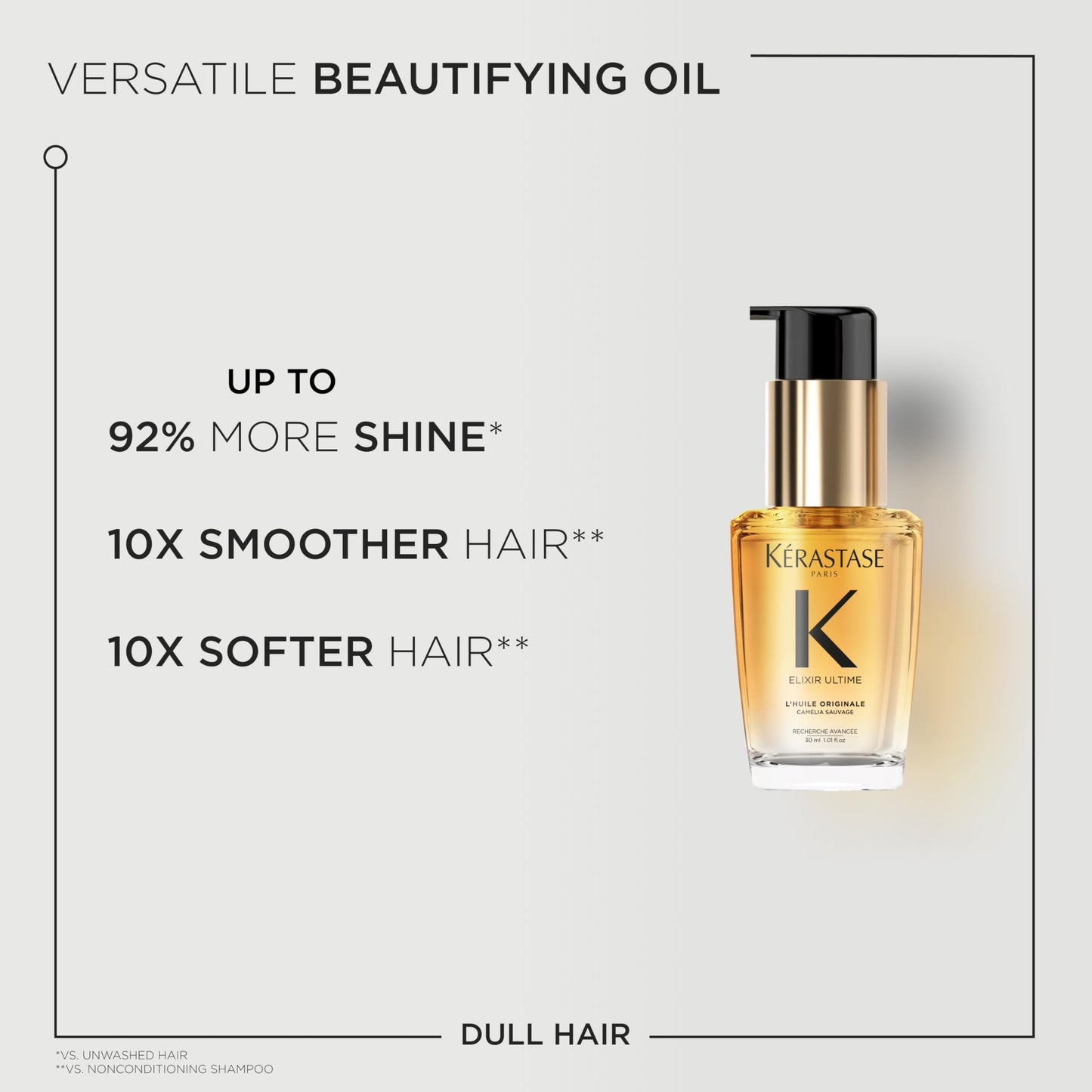 Kerastase Elixir Ultime Refillable Hair Oil - Hydrates & Smoothes Frizz, Adds Shine, With Wild Camellia, Nourishes & Strengthens Hair, 1.01 Fl Oz, Travel Size