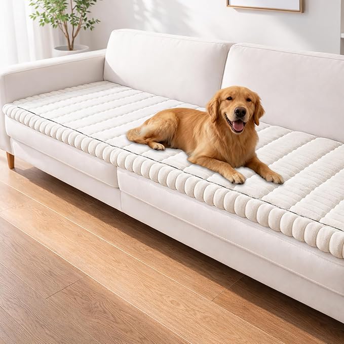Couch Cover for Dogs Washable,Non Slip Fuzzy Durable Couch Covers for 3 Cushion Sofa Pet Friendly Sofa Cover Dog Thick Soft Slipcovers Protector Couches Mat Bed (White, 27.6" x 70.9"/70 x 180cm)