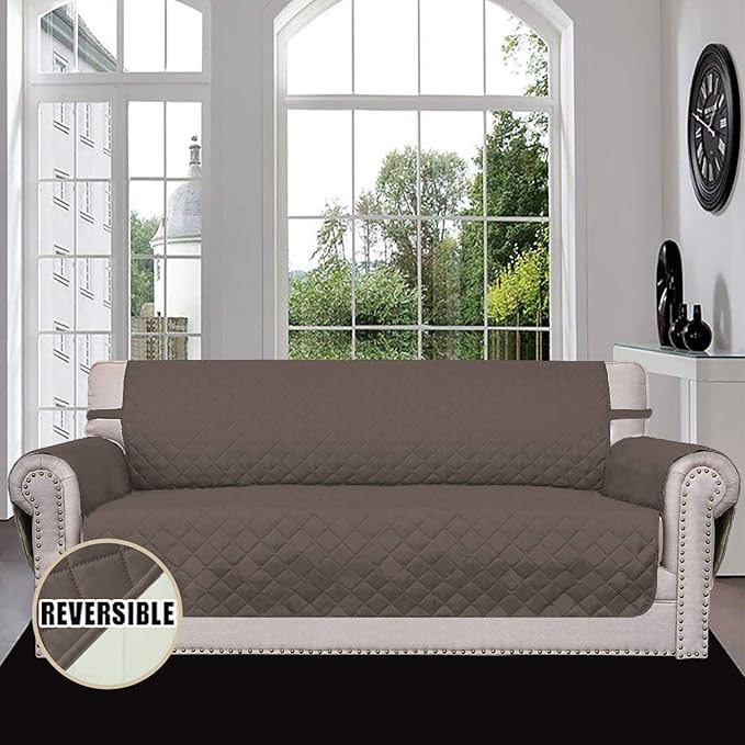Easy-Going Reversible Oversized Couch Cover for 3 Cushion Couch Sofa Cover for Dogs Water Resistant Furniture Protector Cover with Foam Sticks for Pet Cat (Oversized Sofa, Taupe/Ivory)