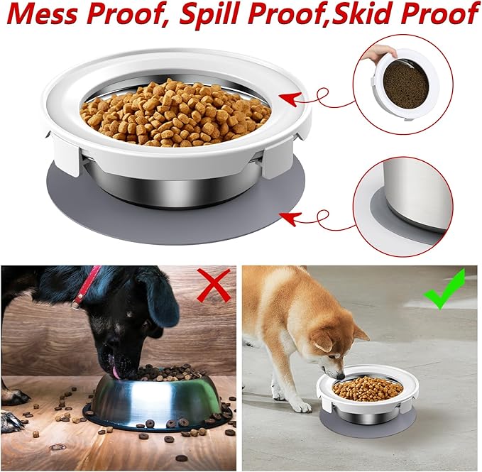 Dog Food Bowl & Water Bowl Set, No Spill Water Bowl for Indoor Dogs and Cats, Spill Proof Pet Food Stainless Steel Bowl, Mess Proof Pet Water and Dog Feeder