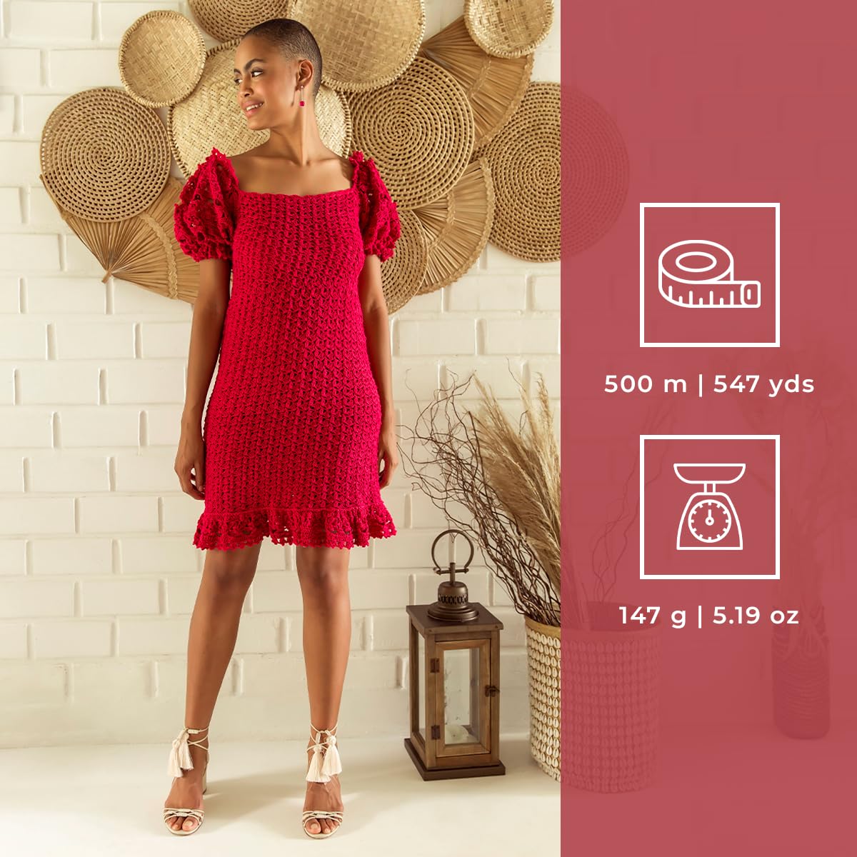 CIRCULO Anne Yarn for Crocheting & Knitting, 100% Mercerized Brazilian Virgin Cotton, Soft Fingering Weight, 547 Yds, 5.19 Oz - Color 3402 Circulo Red