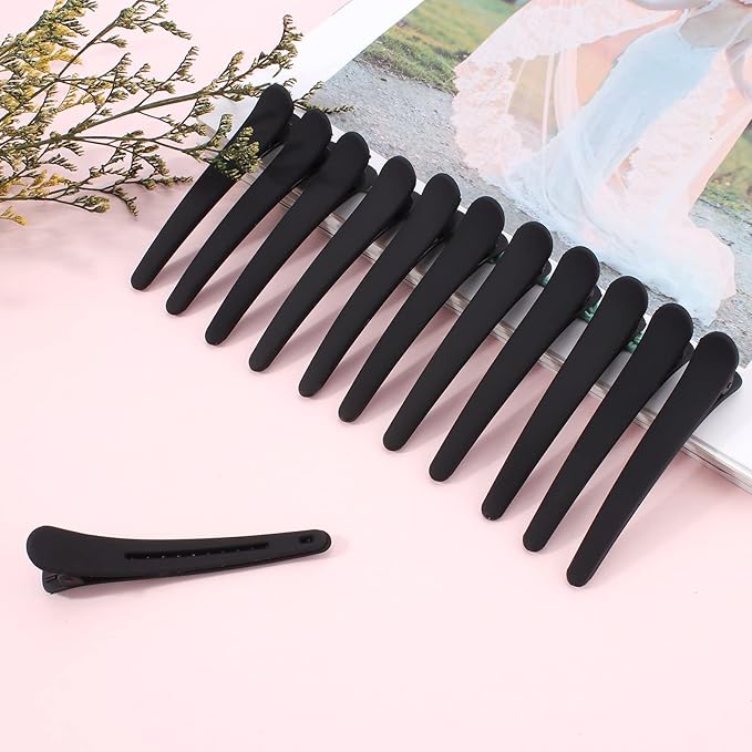YISSION 12 PCS Hair Clips for Styling Sectioning, 3.1 Inch Matte Alligator No Crease Duck Billed Hair Clips, Hair Barrettes and Styling Accessories for Women Girls Black