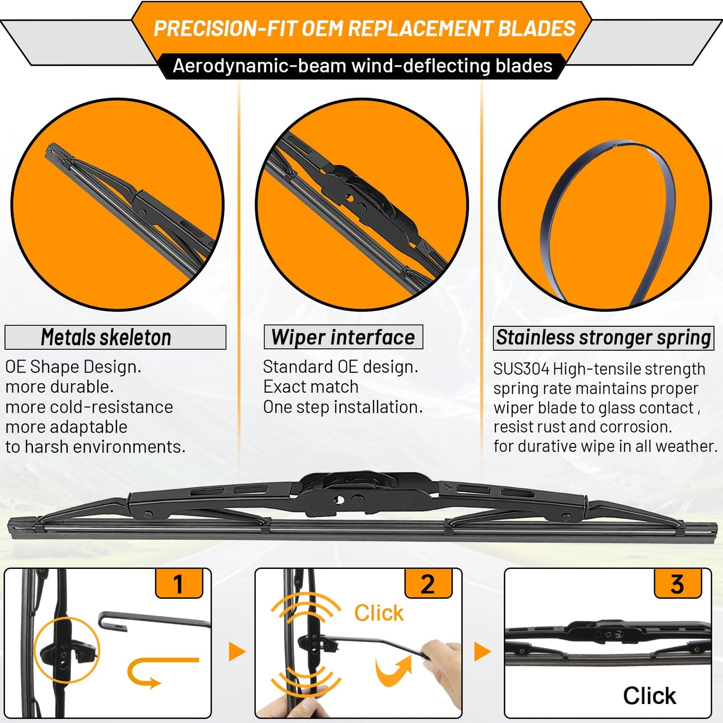 OEM Windshield Wiper Blade Replacement for GMC Terrain Chevy Equinox 2010-2017 Original Equipment Wiper Blade Set- 24+17+13 (Set of 3) 1 Year Warranty