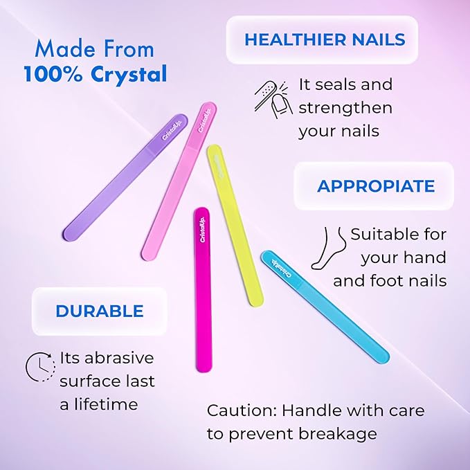 CRISTAUP Crystal Hand Nail File 5.3in, Glass File Durable, Eco Friendly, Gentle on Nails, Perfect for Home, Office and On The Go Elegant Design for Professional Manicure and Pedicure Results