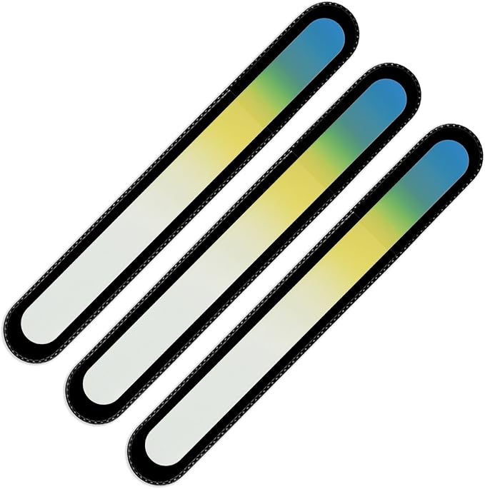 Mont Bleu Rainbow Crystal Nail File in Black Pouch - Large/Professional Size - Czech Tempered Glass - Handmade in Bohemia (Czech Republic)
