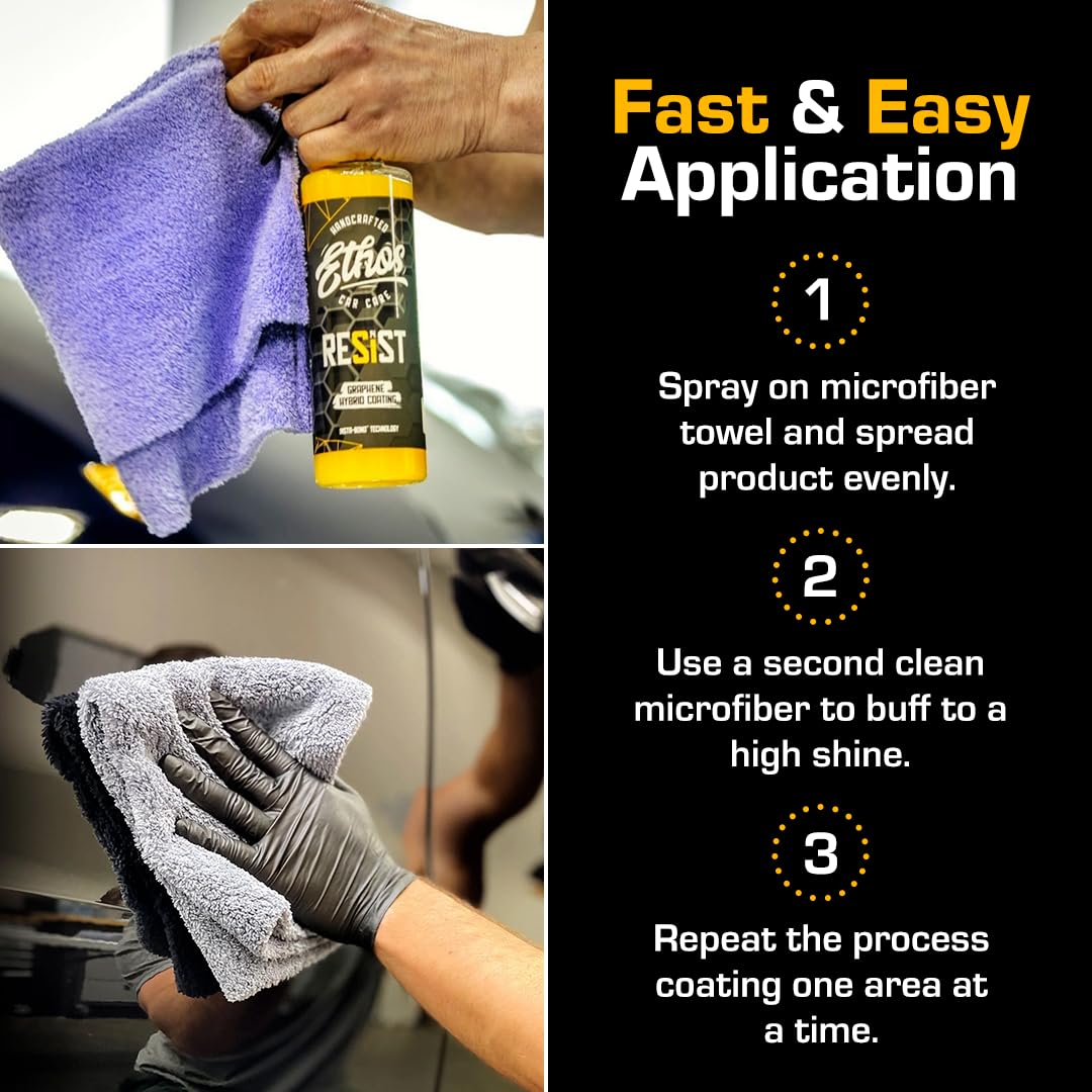 Ethos RESIST Graphene Spray Coating for Cars – Graphene Ceramic Coating Spray, Extreme Hydrophobic Protection, Gloss Enhancement, Ceramic Coating for Cars – 16oz