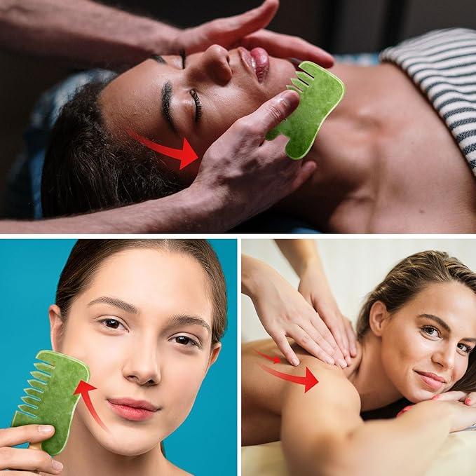 BBTO 2 Pcs Jade Comb for Scalp Massage Gua sha Comb for Head Body spa Hair Multifunctional Handheld Massage Tools(Heart, Classic Style)