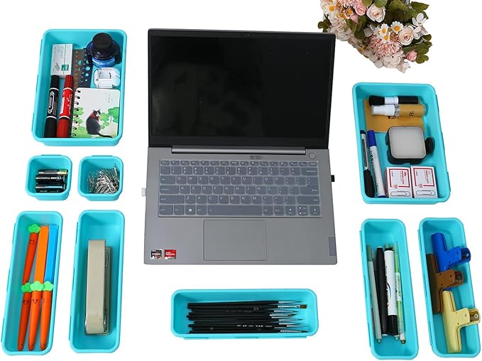 Kutesna 15 PCS Interlocking Desk Drawer Organizer Separator for Office,Bathroom,Kitchen,MakeupÃ¯Â¼ÂBlue&GreenÃ¯Â¼Â
