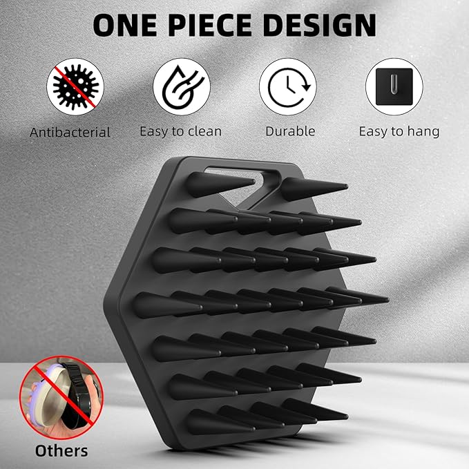 Silicone Scalp Massager with Wall Hook, Beard and Hair Scrubber for Hair Growth, Reduces Dandruff - Wet/Dry Shower Scalp Scrubber - Gift for Men Women All Hair Types & Includes Hook