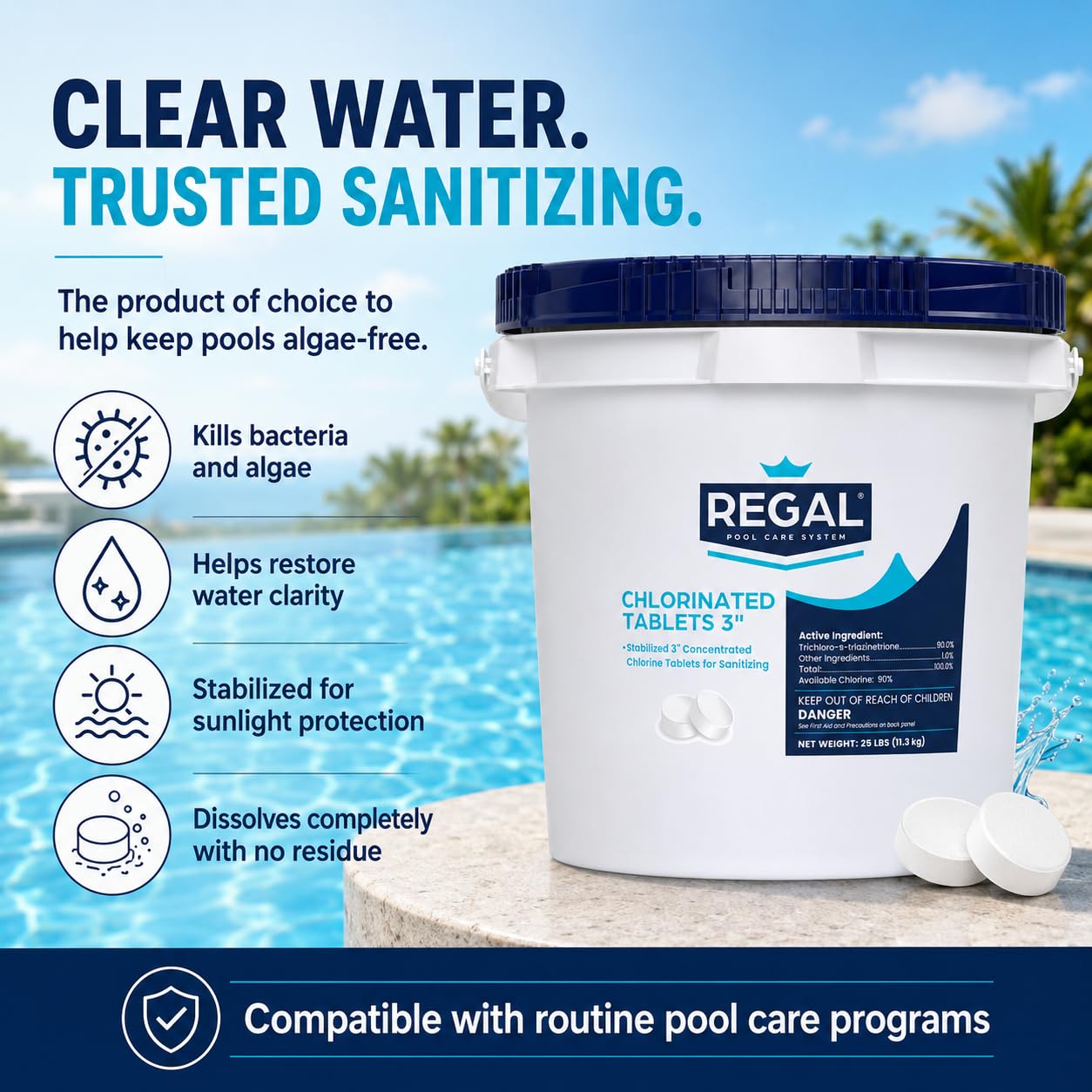 Regal 3" Chlorinated Tablets 25lb Bucket