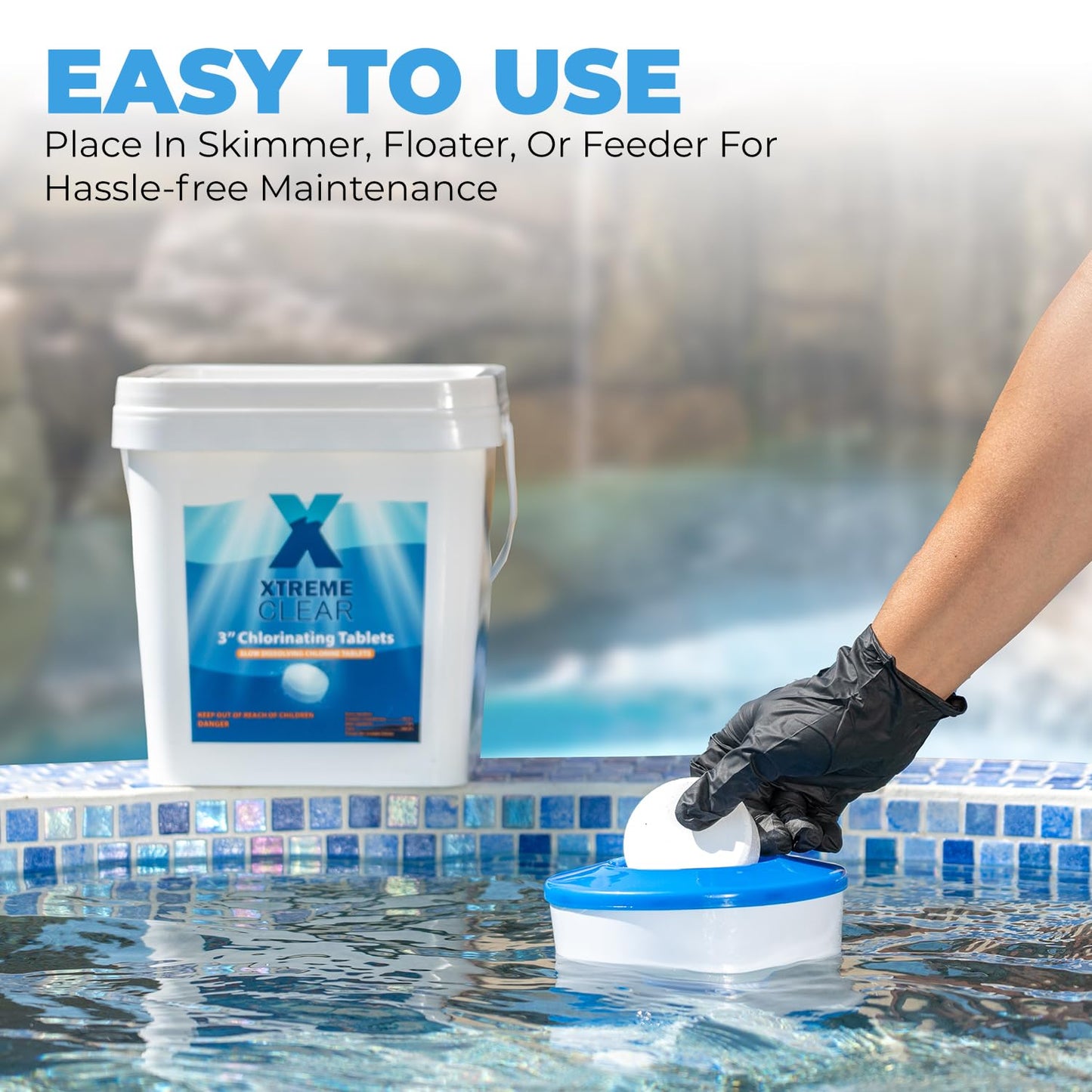 Xtremeclear 3" Chlorine Tablets Bucket, 3-inch Individually Wrapped, 25 lbs Chlorinating Tabs for Swimming Pools, Hot Tubs, Spa Slow Dissolving 25 Pound Bucket