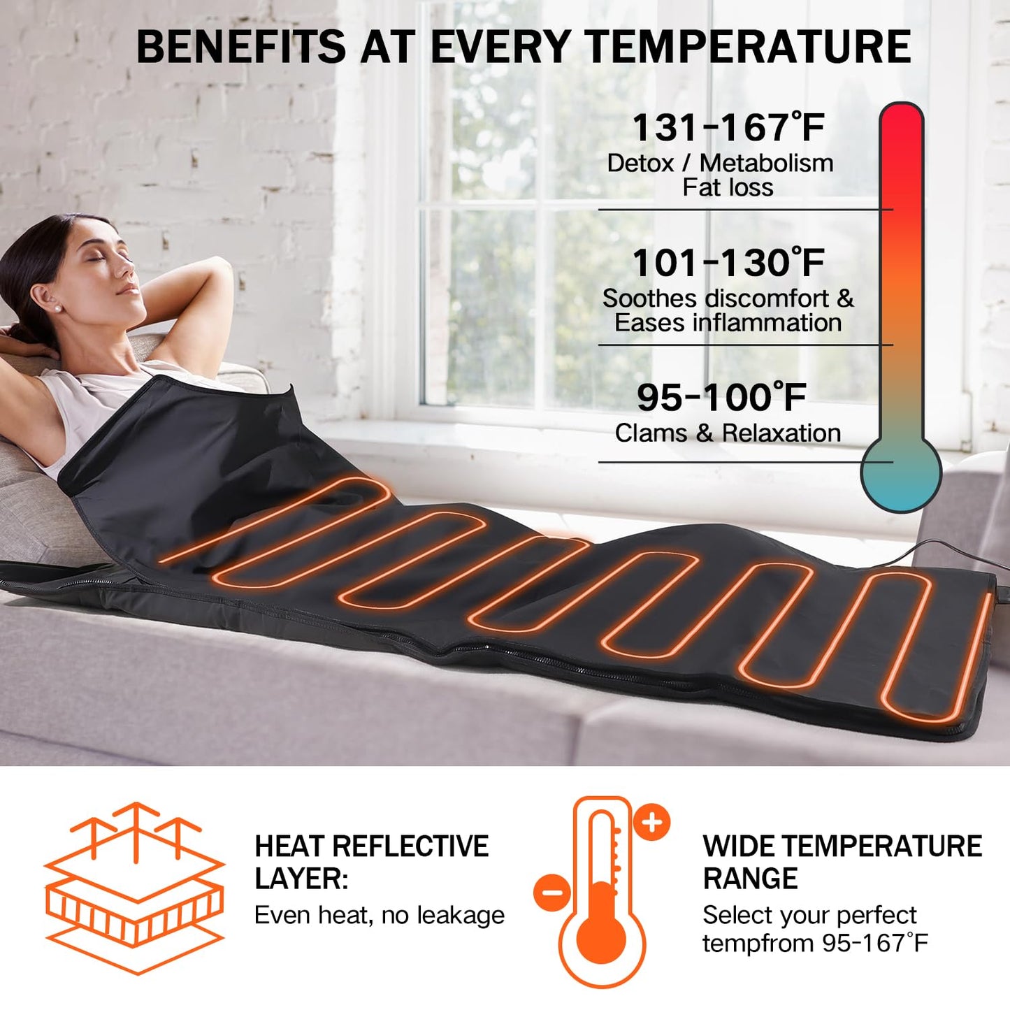 RRGFB Infrared Sauna Blanket, Durable PU Leather Cover Detox & Relaxation at Home Adjustable Timer, Size 6 ft x 2.6 ft