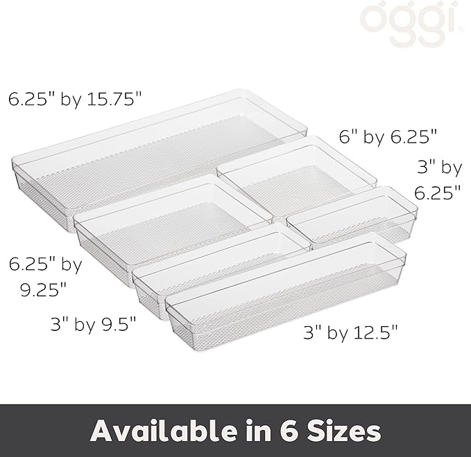 Oggi Clear Drawer Organizer - 6" X 6.25"- Ideal for Organizing Kitchen Drawers, Office, Desk, Silverware, Kitchen Utensils, Cosmetics and Bathrooms
