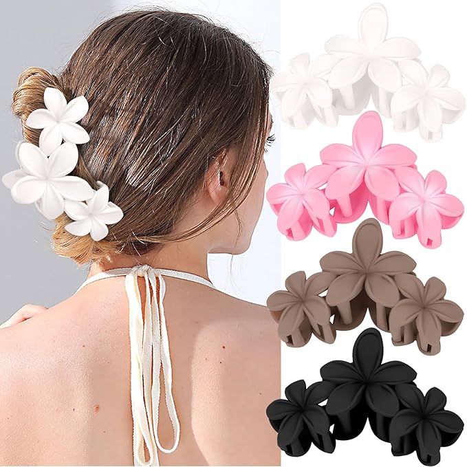 Ondder 4 Pcs Flower Large Matte Non-Slip Claw Hair Clips for Women and Girls - Thick Hair Strong Hold Jaw Clips and Accessories