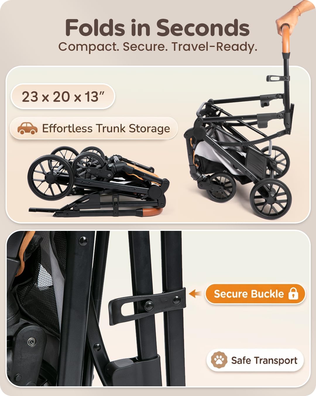 PAWLALA Pet Stroller with Detachable Carrier for Small & Medium Dogs & Cats, Smooth Comfort Ride with Shock-Absorbing Suspension, Foldable Dog Stroller, Compact Storage (Cloud Gray)