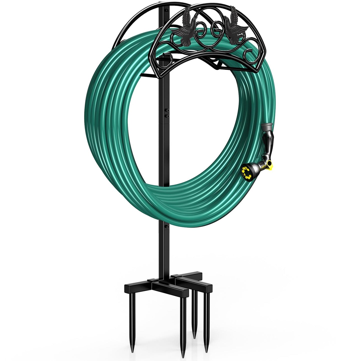 Winpull Garden Hose Holder Detachable, Heavy Duty Metal Water Hose Hanger Freestanding Hose Organizer Hose Holders for Outside (Black)