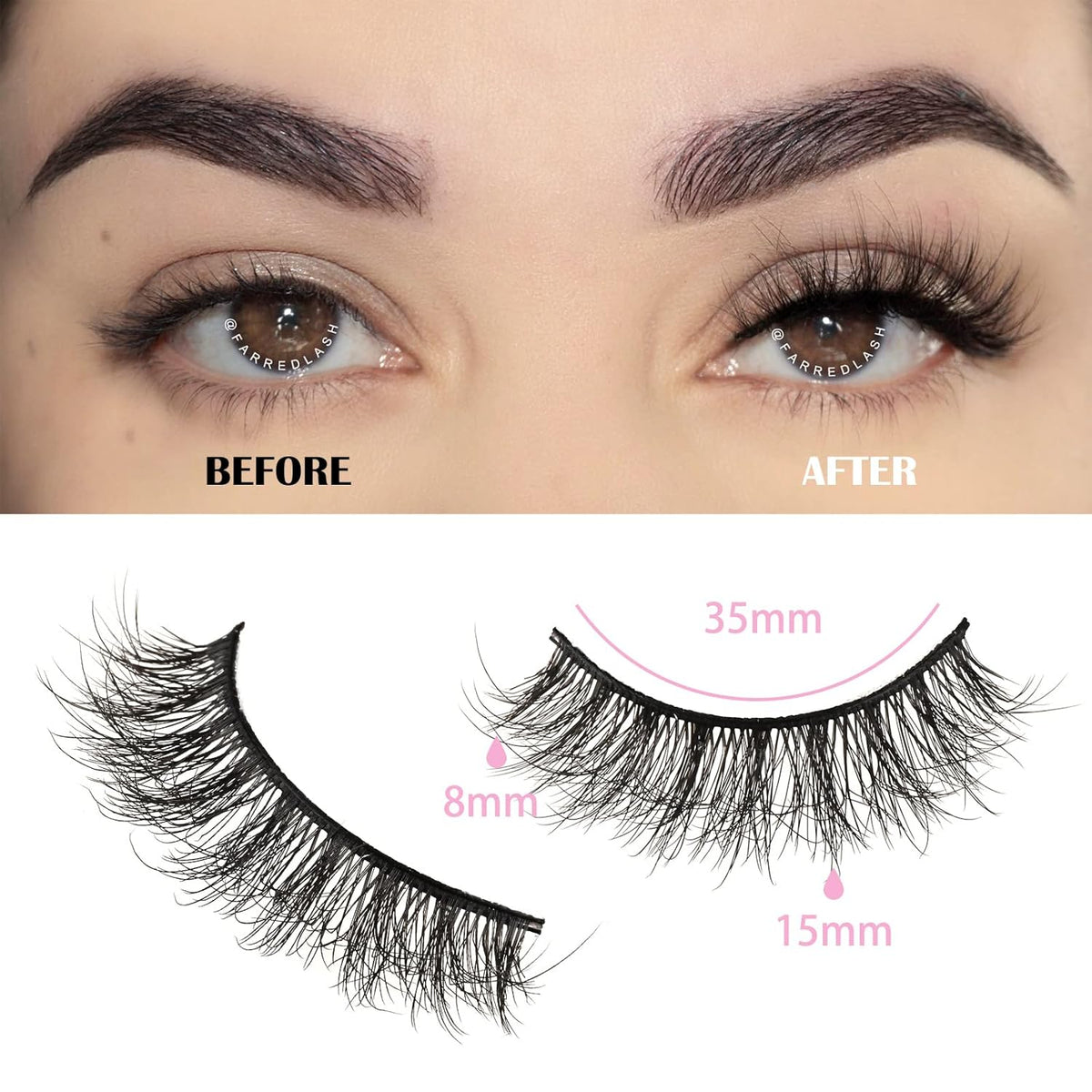 FARRED Natural Lashes Short Eyelashes Wispy False Mink Lash Pack 14 Pair Natural Look Fluffy Doll Eyelash Small Fake Strip Lashes Full Pestañas Sets for MUA and Beginners Daily Makeup (F5 | 8-15mm)