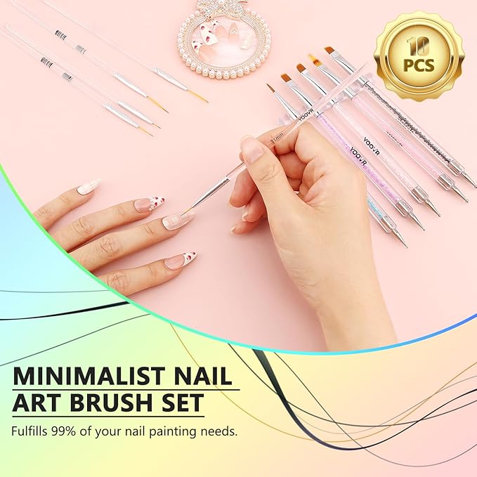 Nail Art Brushes and Dotting Tools, 10pcs Nail Art Design Tool Set, Nail Brushes for Nail Art, French Tip Brush, Liner Brush, Gel Polish & Builder Brush, Manicure Tools for Salon Use & Home DIY
