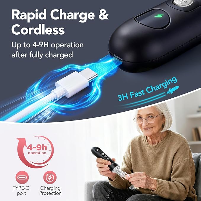 Litbear Electric Nail Drill File for Hand Feet Care, 15 Speed Professional Nail Grinder for Thick Toenails, Cordless Pedicure Manicure Set for Women Men Senior, Home Salon Use (Black)
