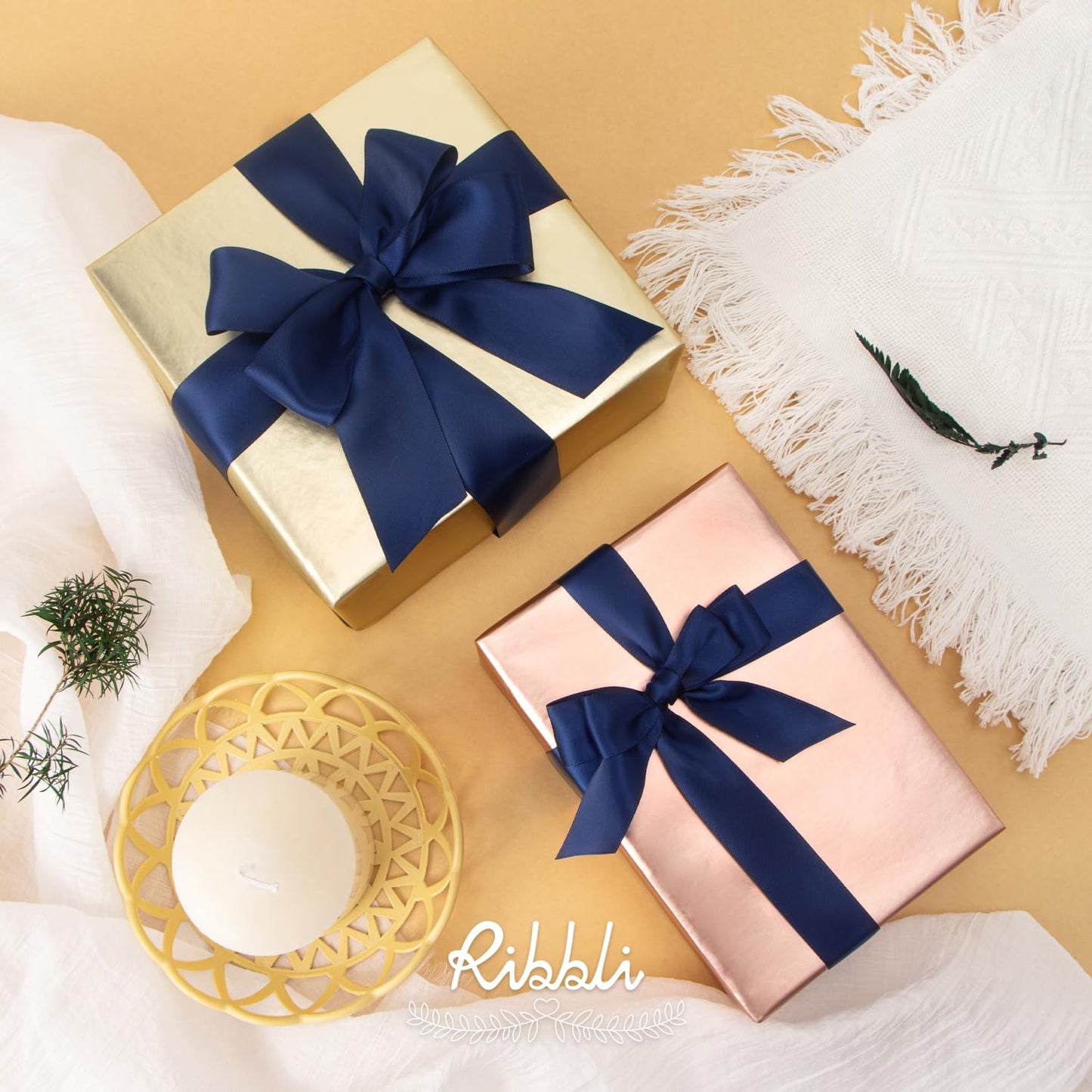 Ribbli Navy Blue Satin Ribbon Double Faced Satin 1 inch x Continuous 50 Yards-Navy Ribbon for Gift Wrapping Crafts Wedding Decoration Bows Bouquet Floral Arrangement