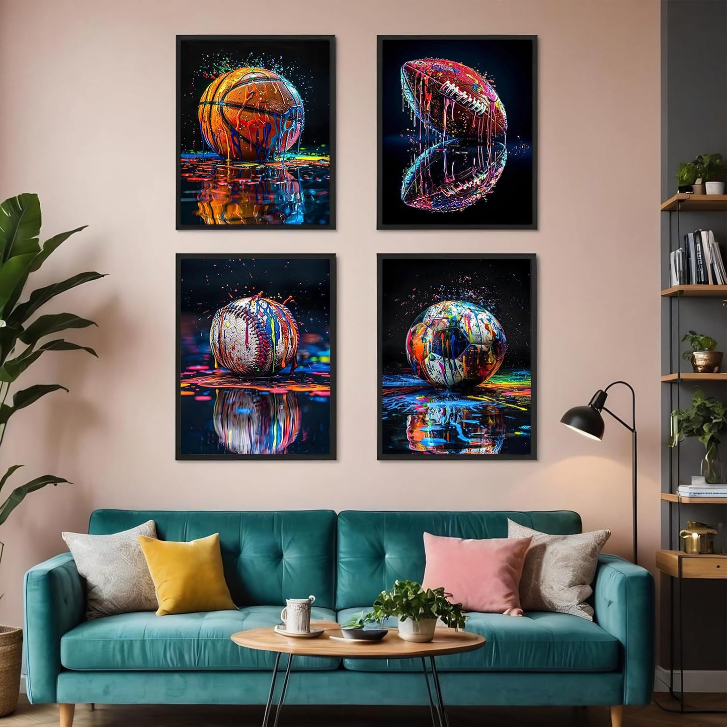 4 Pack ball games Diamond Art Kits for Adults, 5D DIY graffiti style Diamond Painting Kits for Beginner, Diamond Dots Full Drill Crafts for Gem Art for Adults Home Wall Decor for Boys Girls 12x16 inch