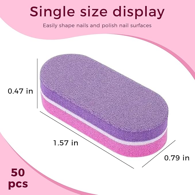 JERCLITY 50 Pieces Purple Pink Nail Buffer Block Both Sides 100/180 Grit Mini Nail Buffers Nail Files and Buffers Mini Buffers for Nails