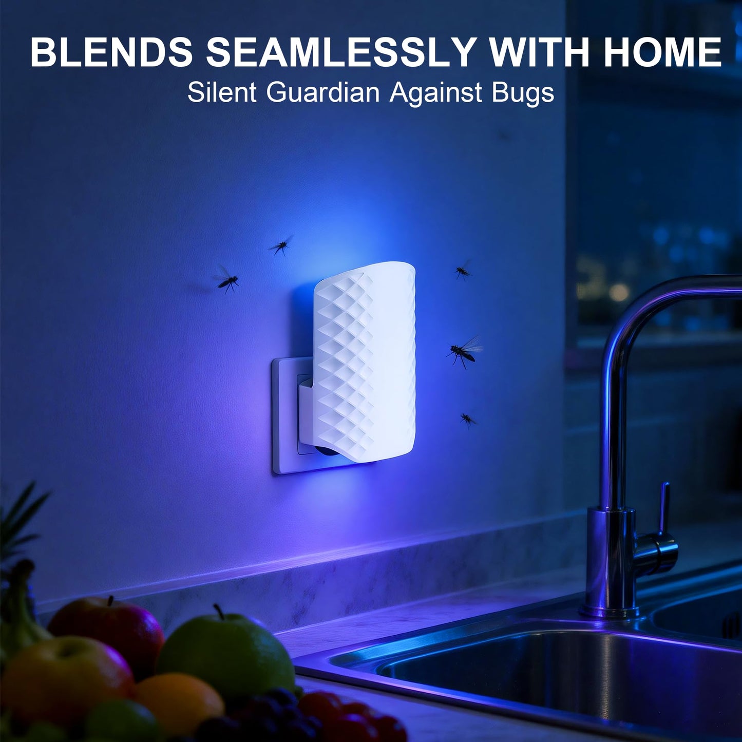 Flying Insect Trap for Indoors, Plug-in Fly Trap Bug Catcher for Gnats, Fruit Flies & House Flies, Upgraded Blue UV Light Trap with Sticky Cards, Silent & Mess-Free, 1 Device + 5 Refill