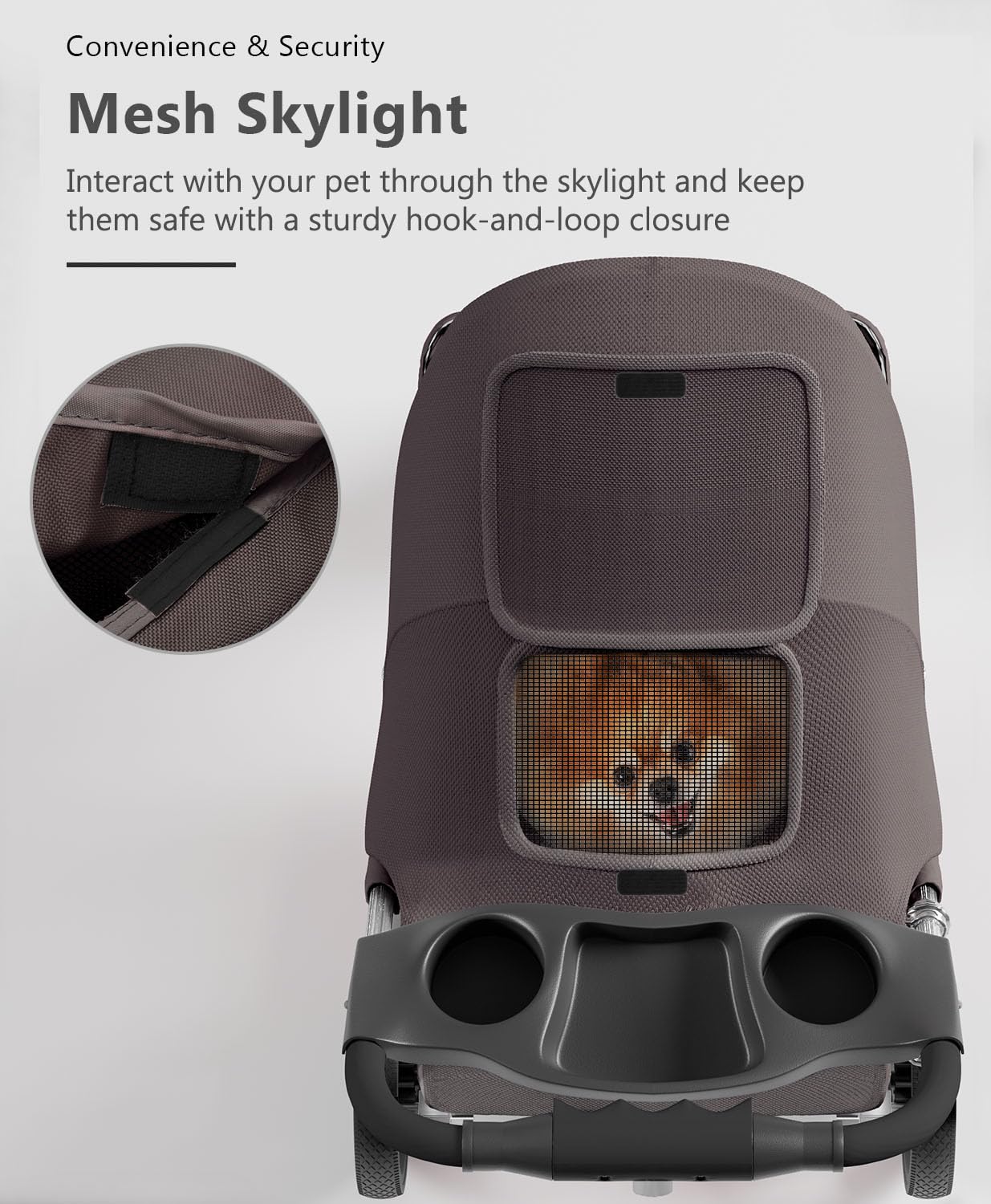 OS MOTOR Pet Stroller with 3 Wheels for Small/Medium Pets, Portable Travel Foldable Carrier Jogger for Dog Cat Puppy Kitty, Rear Wheel Breaks, Storage Basket, Visible Mesh with Weather Cover (Coffee)