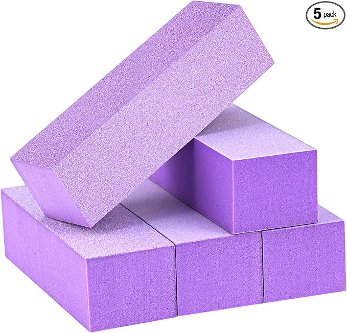 Maryton Nail Buffer Block, Medium/Fine Grit 100/180 Finishing Buffers for Acrylic Nails Gel Polish Nails, 3 Way Professional Pedicure Manicure Buffer Kits, 5 Count (Purple)
