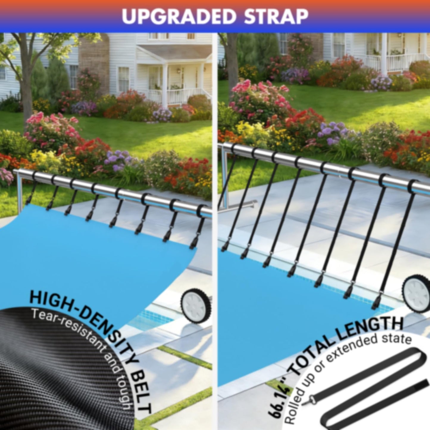 Goovilla 24 Pcs Pool Solar Cover Reel Attachment Kit, Inground Swimming Pool Solar Cover Straps and Clips, Weather Resistant Solar Blanket 8 Strap Kit with 8 Hooks and 8 Touch Fastener, Black