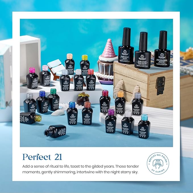 Beetles Gel Nail Polish Set - 20 Pcs Neon Nail Gel Polish Set Soak Off Uv LED Gold Sliver Glitter Nail Polish Kit Blue Pink Black White Uv for Nail Art Salon Valentines Gift for Women