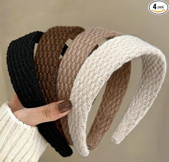 Huachi Knitted Headbands for Women Non Slip Trendy Headbands for Women’s Hair 1.7 inch Wide Cute Headband for Girls, Fall Head Bands Fashion Hair Accessories 4PCS