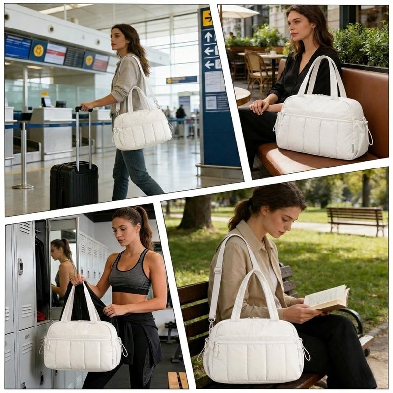 Mini Gym Bag for Women Girls, Crossbody Tote Bag with Wet Pocket, Water Resistant Travel Duffle Bag, Dance Workout Sport Bag, Pink (Beige, M)