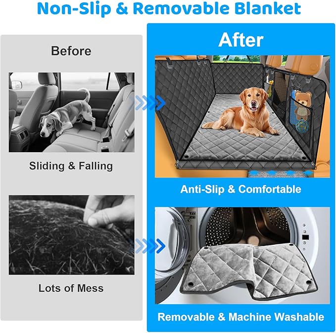 URPOWER Dogs Back Seat Extender with Non-Slip Blanket - Hard Bottom Dog Car Seat Cover & Removable Dog Bed Mat, Waterproof Dogs Hammock for Car, SUV, Pet Backseat Protector Holds 550lbs