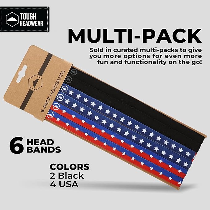 Tough Headwear Thin Elastic Headbands - Sports Headbands for Women & Men - Mens Workout Headband - Running or Soccer Headband